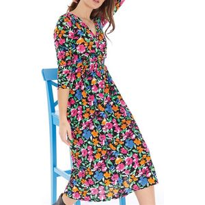 Prachtige elegante fleurige gekleurde bloemenjurk Only maat L