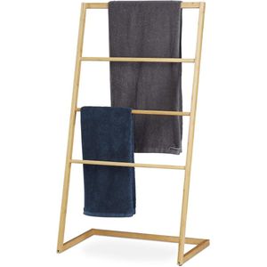 Handdoekrek voor de badkamer met 4 stangen van bamboe - ideaal voor handdoeken & kleding - HxBxD 110 x 60 x 35 cm - natuurlijk design blanket ladder