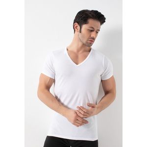 2 pack-Heren V-hals T-shirt-100% Katoen-Onderhemd Heren-Wit-XL