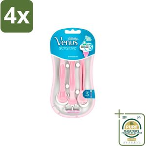 Gillette Venus - Sensitive - Wegwerp Scheermesjes - 3 Scheermesjes - Voordeelverpakking - 4 stuks - Gevoelige huid - Gladde scheerbeurt