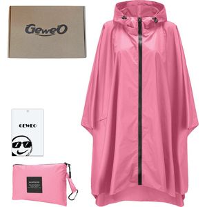 Geweo Regenponcho Volwassenen - Regenmantel Poncho - Raincoat Heren -Fietsponcho - Fietsponcho Fiets Dames - Herbruikbaar- One Size - Unisex - Adjustable Hood en Snap-buttons - Roze