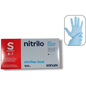 Santex - 100x Wegwerp Handschoenen - Nitrile - Blauw - Powder Free - Latex free - Maat S