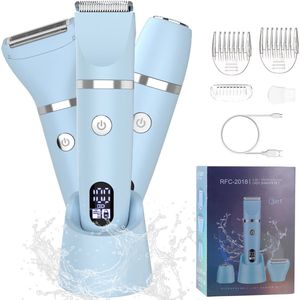 HATTEKER 3-in-1 Ladyshave - Scheerapparaat Vrouw - Epilator - Trimmer vrouw - Bikinitrimmer Dames - USB Oplaadbaar - Nat en droog - Blauw