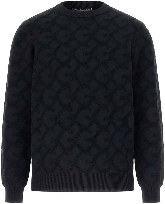 Guess - Jacquard Logo Sweater - Zwart - Heren - Polyester