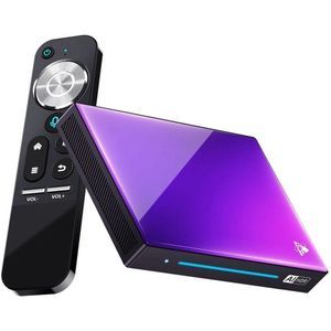 DrPhone GPU17 - Android 14 TV Box – Krachtige 8-Core Mediaspeler met 4K@120fps, WiFi 6, Bluetooth 5.4 en AI HDR Technologie - 8GB RAM + 128GB opslag – Spraakbediening Via Airmouse - Paars