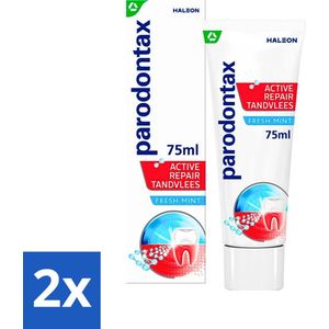 2 x Parodontax - Tandpasta - Active Repair Tandvlees - Fresh Mint - 75 ml - Tandvlees Herstellen - Bloedend Tandvlees - Gezwollen Tandvlees - Tandplak Verwijderen - Frisse Adem