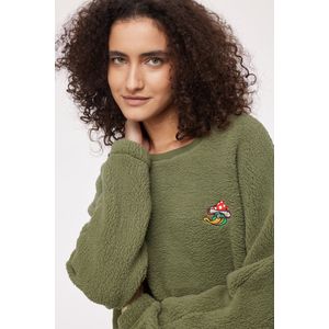 Woody Meisjes-Dames sweater en broek kakigroen - maat 152/12J