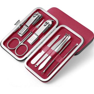 8-delige multifunctionele nagelknipperset van roestvrij staal, pedicureschaar, pincet, manicureset, nagelkunstgereedschap (rood)