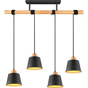 LED Hanglamp - Hangverlichting - Torna Hittal - E27 Fitting - 4-lichts - Rechthoek - Mat Zwart - Aluminium