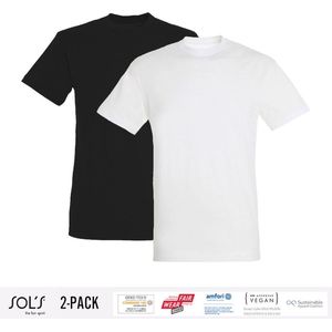 2 Pack Sol's Heren T-Shirt 100% biologisch katoen Ronde hals Zwart en Wit Maat S