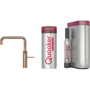 Quooker Fusion Square messing patina met PRO3 boiler en CUBE reservoir 5-in-1 kokend water kraan