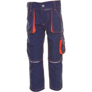 Kids werkbroek marine/oranje maat 98/104 met reflecterende details