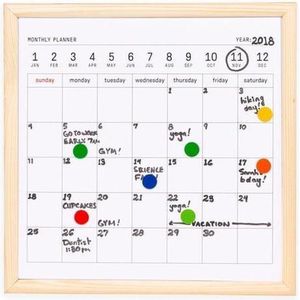 Kikkerland Memobord Kalender 34,5 X 41,5 Cm Staal/hout Wit