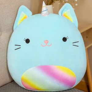 Klikkopers® - Kawaii knuffel - 28 cm tot 32 cm - Squish Knuffel - Blauwe Eenhorn Kat Knuffel - Squishy - Kawaii Kussen - Knuffel Kat