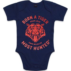 Most Hunted - baby romper -  tijger - navy - glanzend rood - maat 6-12