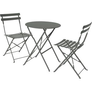 sweeek - Emilia ronde inklapbare bistro tuinset, tafel 60cm diameter met twee inklapbare stoelen, gepoedercoat staal