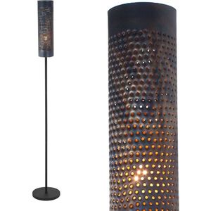Vloerlamp cilinder Forato | 1 lichts | bruin / zwart | metaal | Ø 12 cm | Ø 25 cm voet | 175 cm hoog | staande lamp / vloerlamp | modern / sfeervol design