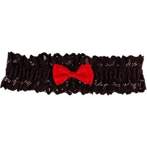 Kousenband grote maat - zwart met kant en rood strikje