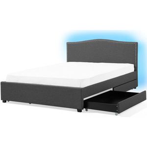 MONTPELLIER - Bed opbergruimte LED - Donkergrijs - 160x200 cm - Stof