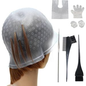 MIVAIUN 7 stuks siliconen highlight cap kit, haarkleur herbruikbare markeren caps met haak salon haarverf kam haarverf borstels sjaal handschoenen, glazuur cap set voor verven van haar (7 stuks)