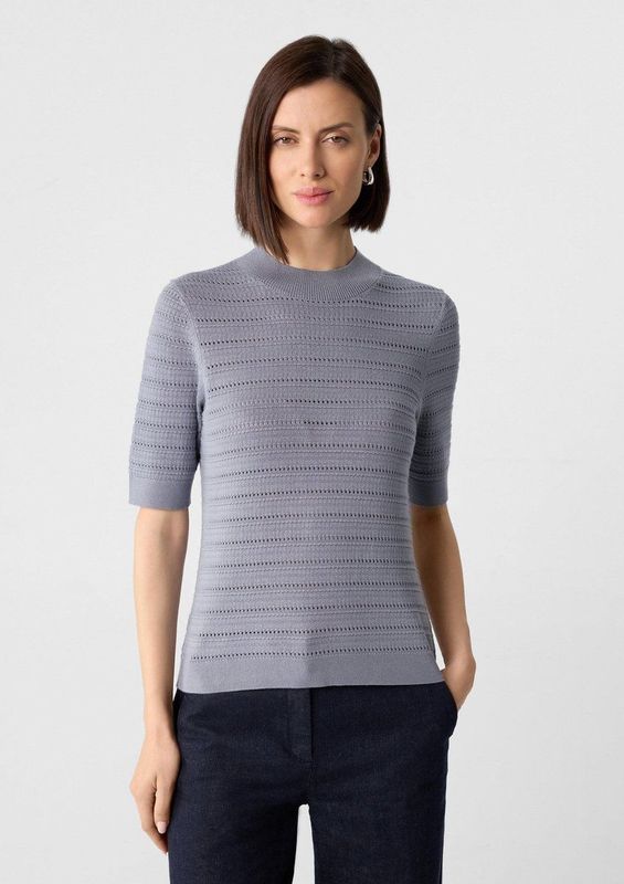 COMMA - Trui - Grijs - Aansluitende Pasvorm - Halve Mouw