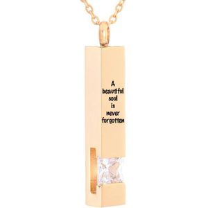 Luxe Ashanger | Met Ketting En Gravering | A Beautiful Soul Is Never Forgotten | Assieraad | Rosegoud Met Witte Steen | As Ketting | Gedenksieraad | Urn | Incl. As vuller