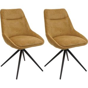 Set van 2 eetkamerstoelen MCW-M65, keukenstoel fauteuil stoel, draaibaar auto-positie metaal stof / textiel ~ mosterdgeel