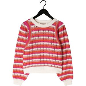 Freebird Knit-point-stripe-cot-23-1 Truien & vesten Dames - Sweater - Hoodie - Vest- Roze - Maat XS