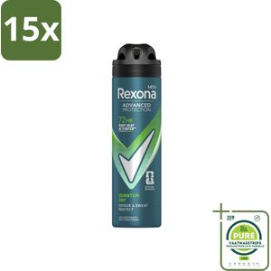 15 x Rexona Men Deodorant Spray Advanced Protection Quantum Dry 150 ml - Grootverpakking - Rexona Deodorant - Anti-transpirant - Deodorant Spray - Zweet Bescherming - Lichaamsgeur