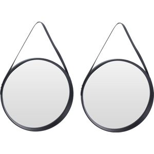 Set van 2x stuks zwarte ronde decoratie wandspiegels 51 cm - Industriele spiegels voor in de hal, badkamer of toilet
