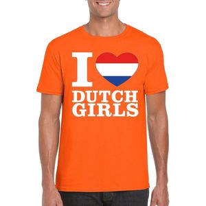 Oranje I love Dutch girls shirt heren - Oranje Koningsdag/ Holland supporter kleding S