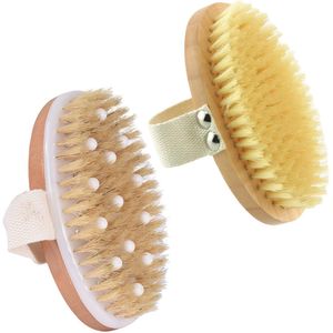 Lichaamsborstel droog - Stervormige Maan + Sterren - Natuurlijk Borstelhaar - Exfoliërend - Voor Huidverbetering & Lymfedrainage - Voor Vrouwen - Houtkleurig - One Size - 1 stuk