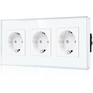 Drievoudig Inbouwstopcontact met Glazen Frame en Kinderbeveiliging - Geaard 16A Schuko Wandcontactdoos