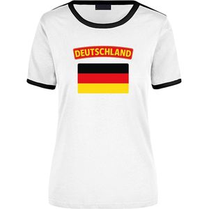 Deutschland wit/zwart ringer t-shirt Duitsland met vlag - dames - landen shirt - Duitse fan / supporter kleding S