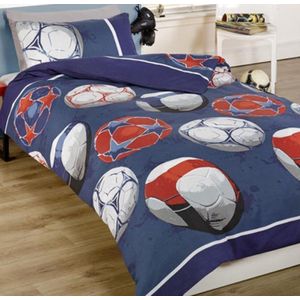 Peuter / junior dekbedovertrek voetballen blauw