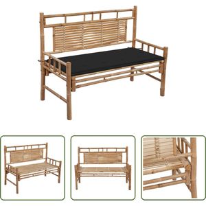 The Living Store Bamboe Tuinbank - Classic - Loungebank - 120x55x90 cm - Zwart Kussen