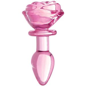 XR Brands Pink Rose - Glass Butt Plug - Small pink