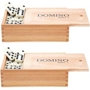 Domino spel dubbel 9/double 9 in houten doos en 110x stenen - Dominostenen - Domino spellen - Familie spellen