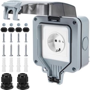 Waterdicht stopcontact voor buiten - IP66 wandstopcontacten met scharnierdeksel - weerbestendig - keuken badkamer garage tuin - waterdicht buitenstopcontact