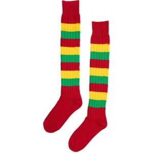 KIMU Gebreide Lange Sokken Rood Geel Groen Gestreept - Maat 39 40 41 42 43 44 45 46 - Carnaval Limburg Dikke Strepen Sinterklaas Kado