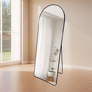 LoXa - Passpiegel Luxora - Zwart - 160x60 cm - Staand & Hangend - Aluminium Frame - HD Glas - Luxe Volledige Lichaam Spiegel