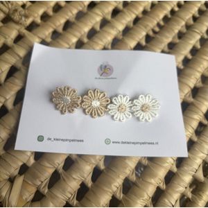 De kleine pimpelmees - haarelastiekjes - bloemen - goud- wit- haaraccessoires