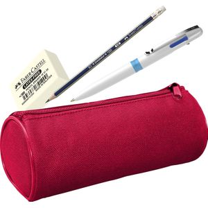 Etui - rood - gevuld - pen, potlood, gum - WS-58100-BU