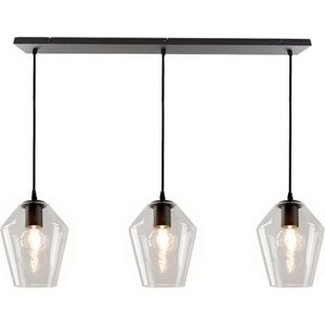 Olucia Gracia - Design Hanglamp - 3L - Glas/Metaal - Transparant;Zwart - Rechthoek