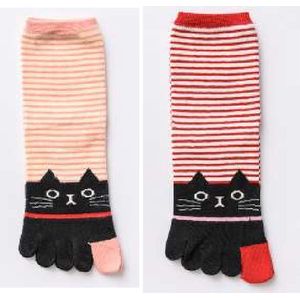 Teensokken - teen sokken - 2 paar - toe socks - rood - roze - wit - gestreept - leuke print zwarte kat - 36 - 40 - cadeau - voor haar - sport - yoga - fitness - pilates - runner teen sokken - teenslipper sokken