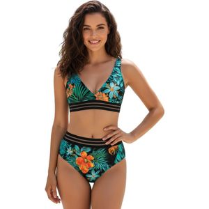 Hoge Taille Bikini Tropical - Groen - Dames Zwemkleding - Maat S