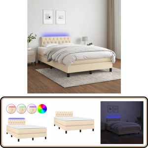 vidaXL Boxspring met LED 120x200 cm - crèmekleurig Boxspring - Creme Kleurtje - Led Lamp - Pocketed Veren Matras - Luxe Bed