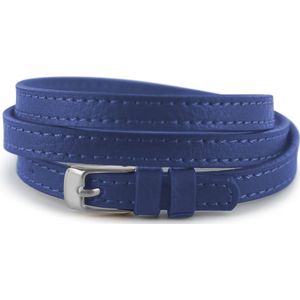 Silventi 980100998 Leren Wikkelarmband met Stalen Gesp 60cm - 7mm - Armband - Wrap - Donker Blauw - Zilverkleurig