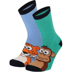 Apollo - Huissokken - 2-pack - Antislip - Dieren - Blauw - Groen - Maat 35/38