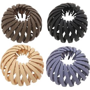 4-pack matte vogelnest haarclips knotklauwclips - haarknotclips uitbreidbare paardenstaart accessoires voor damesknotjes - Zwart Beige Licht Paars Bruin - Anti Klit Haarclips - Haarklemmen
